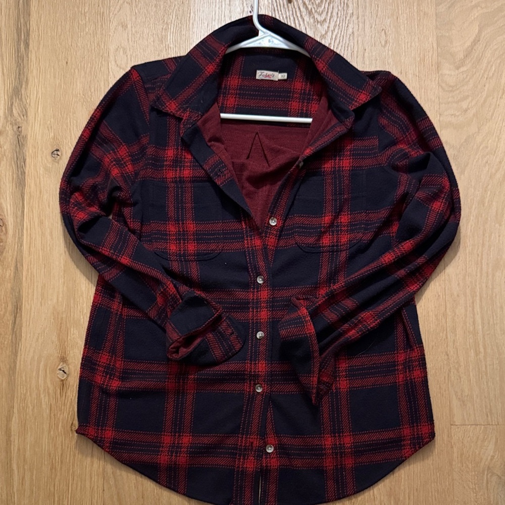 Faherty Red and Black Plaid Women's Top